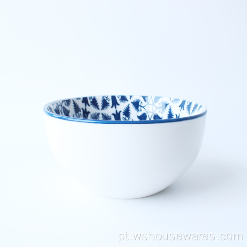 Wholesale azul pad impressão de macarrão bacia de arroz de porcelana